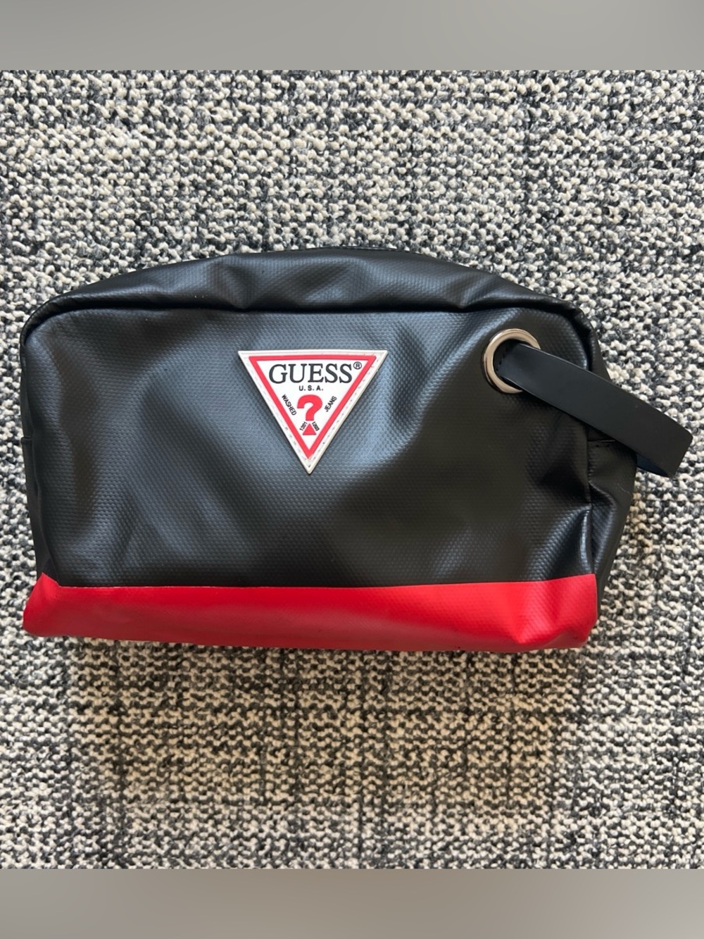 GUESS Black and Red Cosmetic Toiletry Pouch with Logo